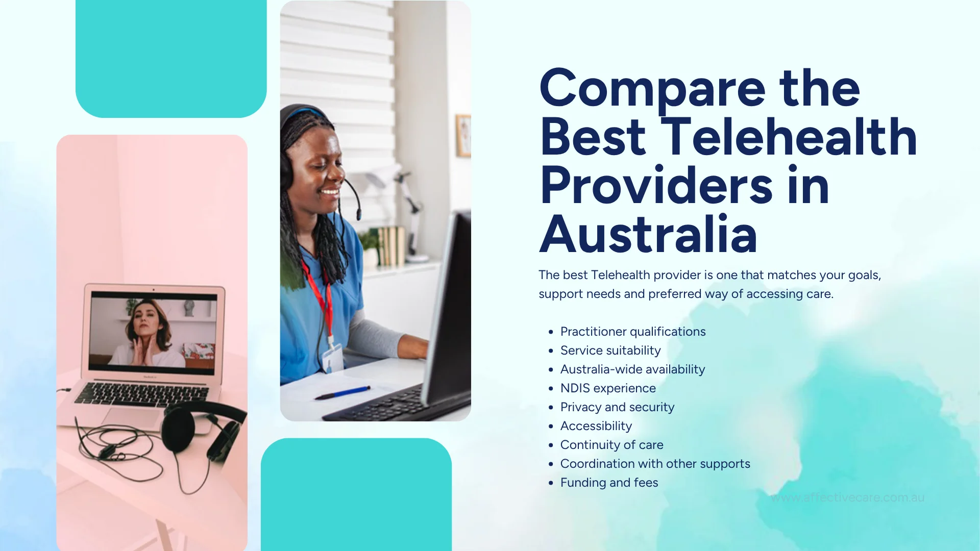 Compare the best Telehealth providers in Australia by practitioner qualifications, service suitability, Australia-wide availability, NDIS experience, privacy, accessibility, continuity of care and fees
