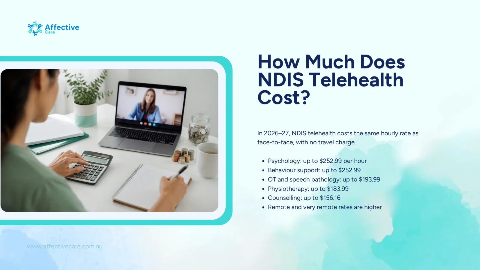 NDIS telehealth cost 2026–27: psychology up to $252.99 per hour with no travel charge